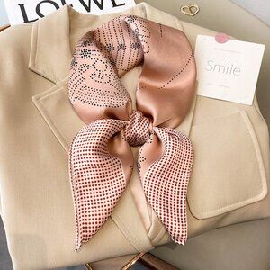 2/$30 Blush Pink Silk Satin Neck Scarf Polka Dot Geometric Print Bandana Retro